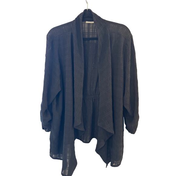 Susan Graver Black Sheer Textured Wrap Cardigan Women’s XL Petite Long Sleeve - Picture 1 of 6